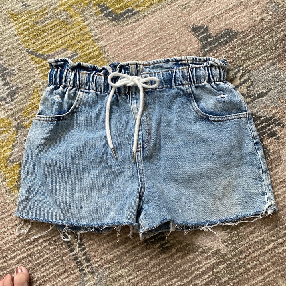 Drawstring Paperbag Denim Shorts